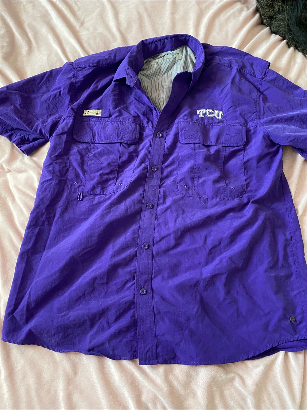 NWOT TCU Purple Short-Sleeve Button-Up Shirt